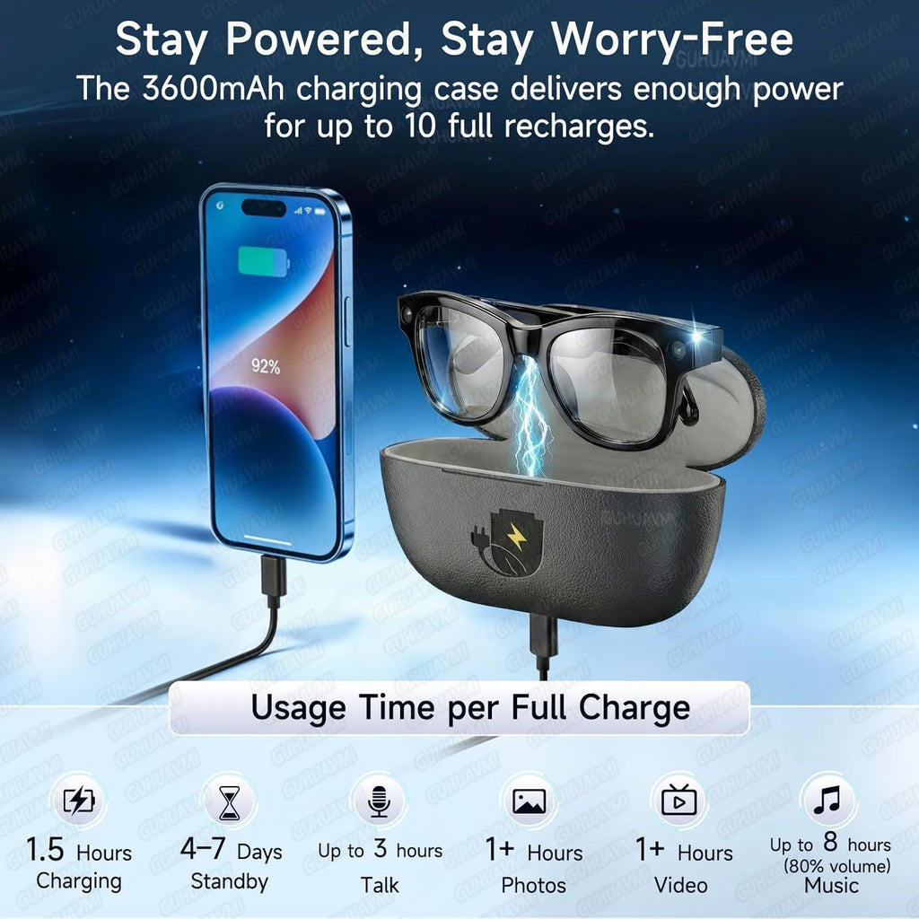 2026New Smart AI Glasses 4K 800W Camera ChatGPT Photos&Video  3600mAh Charging Case Power Bank 32GB Translation Music Sunglasses