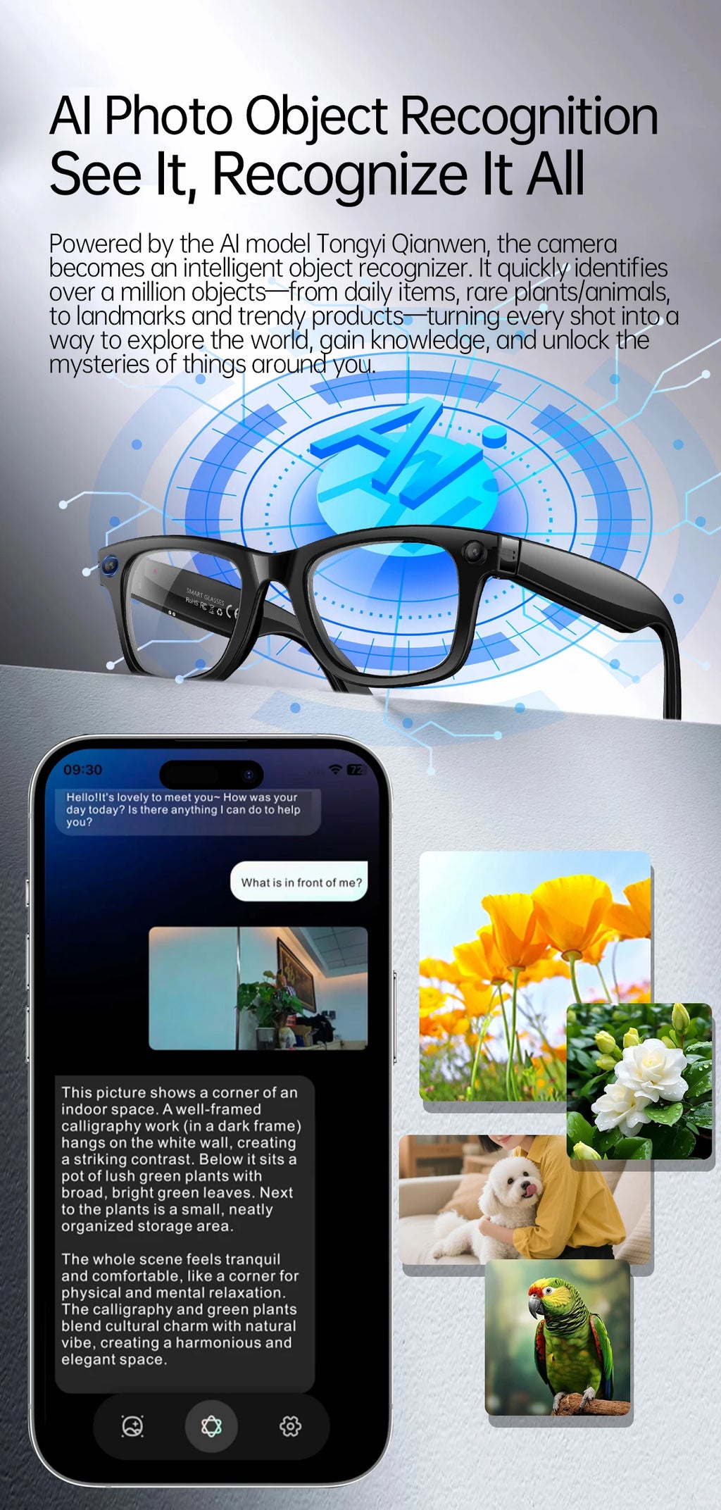 New AI Smart Glasses with Camera 8MP HD 1080P Video Record 4GB Men Women SI Real-time Translation BT Call Music Play Sunglasses