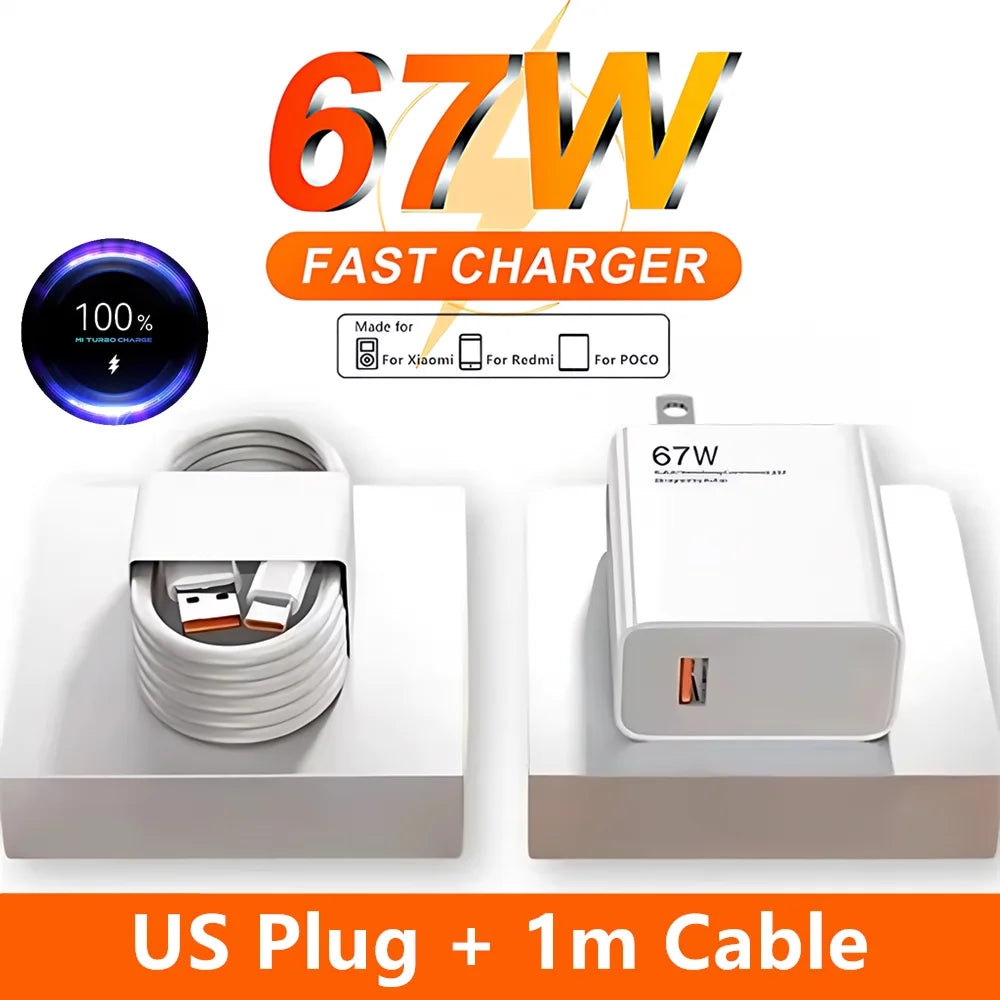Cargador Ultra rápido de 67W UE EE. UU. para Xiaomi 11 12 13T 14T 15 Redmi Note 11T 12T 13 14 Pro POCO tipo C USB Turbo Cable de carga rápida
