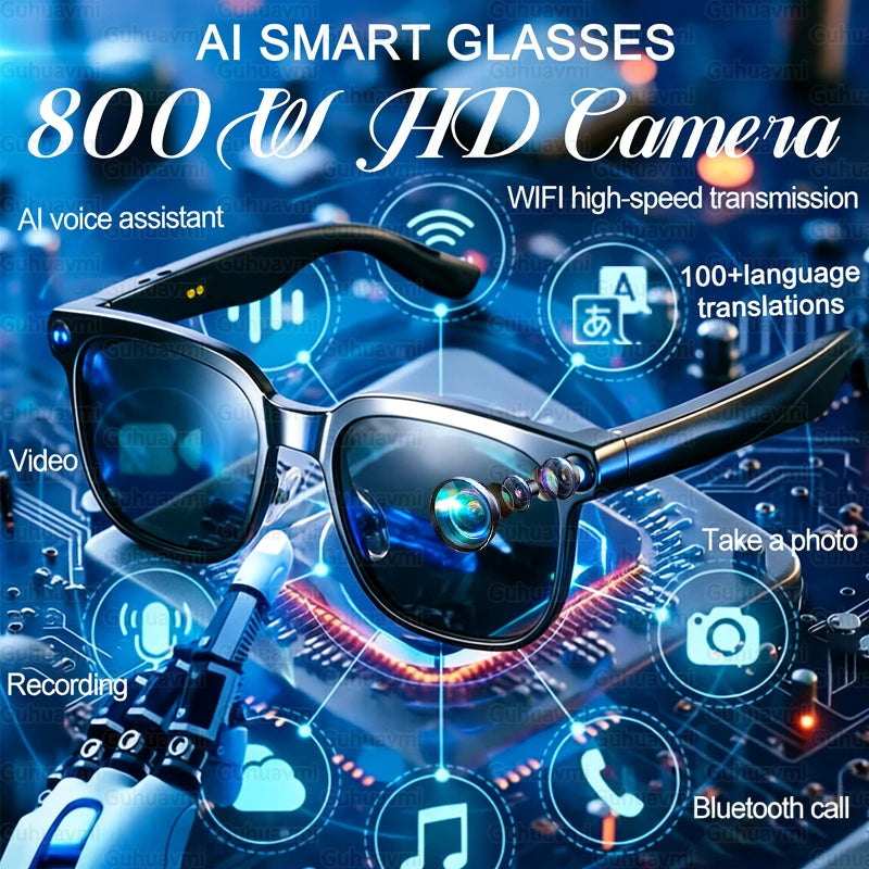 Gafas Inteligentes con IA 2026, Cámara HD 4K de 800W, Memoria de 32GB, Traducción a Más de 139 Idiomas, ChatGPT, Música, Fotos y Video, Gafas de Sol para Hombre y Mujer