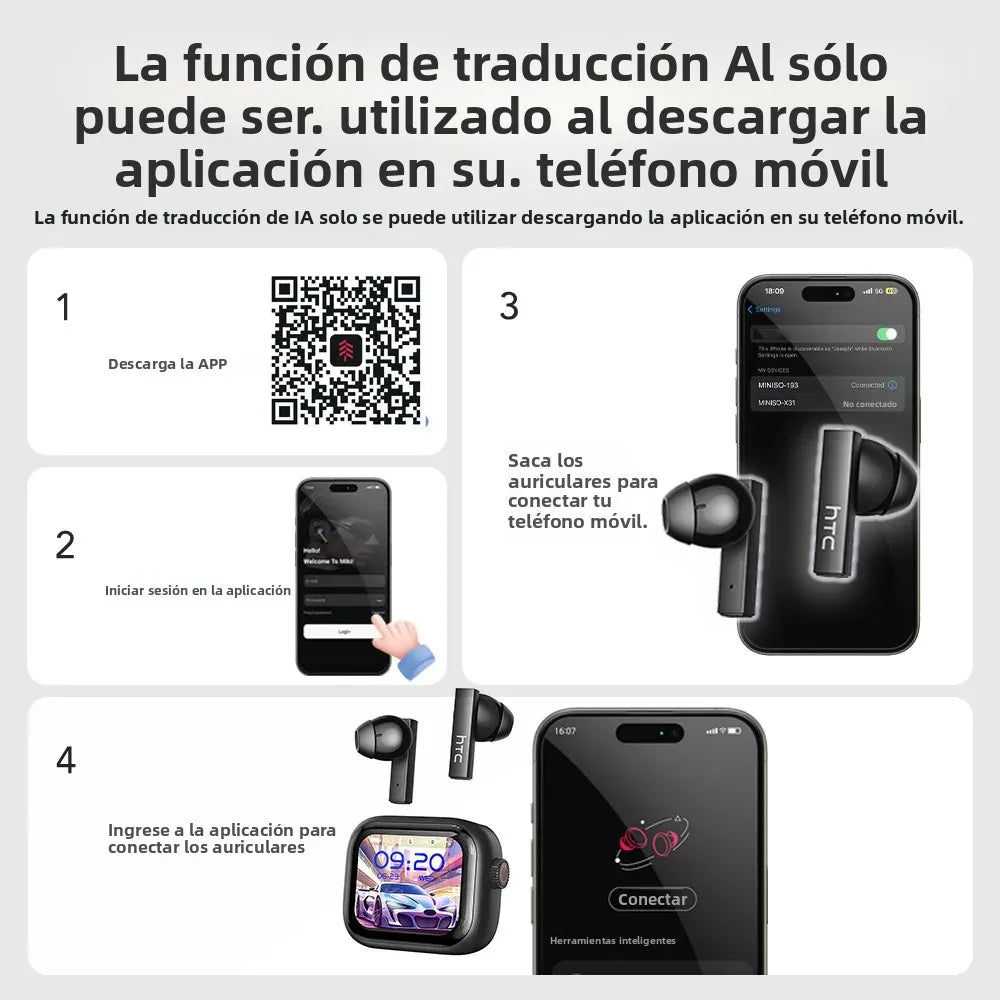 [Pantalla Ultra HD] auriculares HTC NE40 Bluetooth V6 TWS auriculares inalámbricos deportivos traductor AI auricular micrófono de reducción de ruido en la oreja