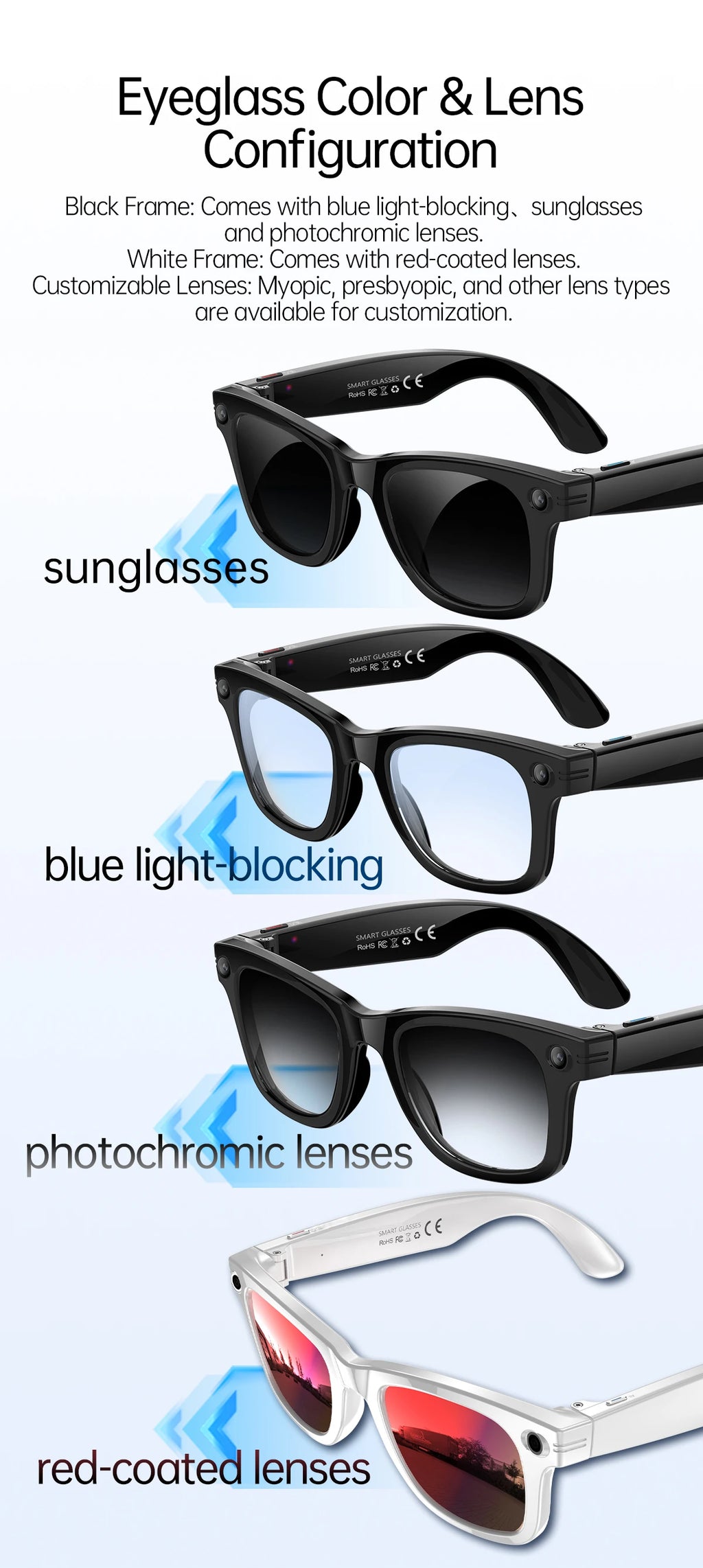 New AI Smart Glasses with Camera 8MP HD 1080P Video Record 4GB Men Women SI Real-time Translation BT Call Music Play Sunglasses
