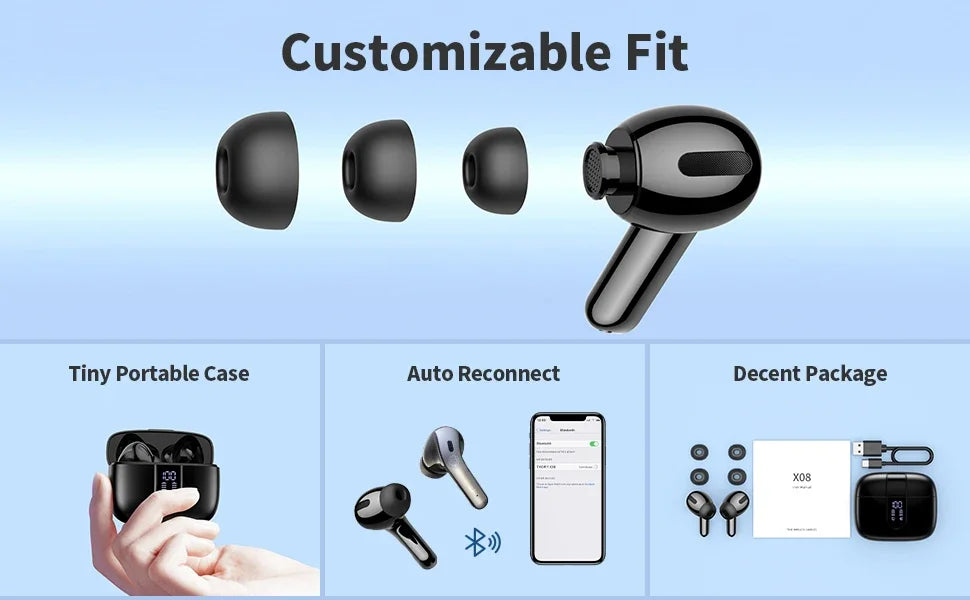 Auriculares inalámbricos con Bluetooth 5,3, reducción de ruido de llamadas de cuatro micrófonos ENC, tiempo de reproducción de 50 horas Auriculares inalámbricos Bluetooth