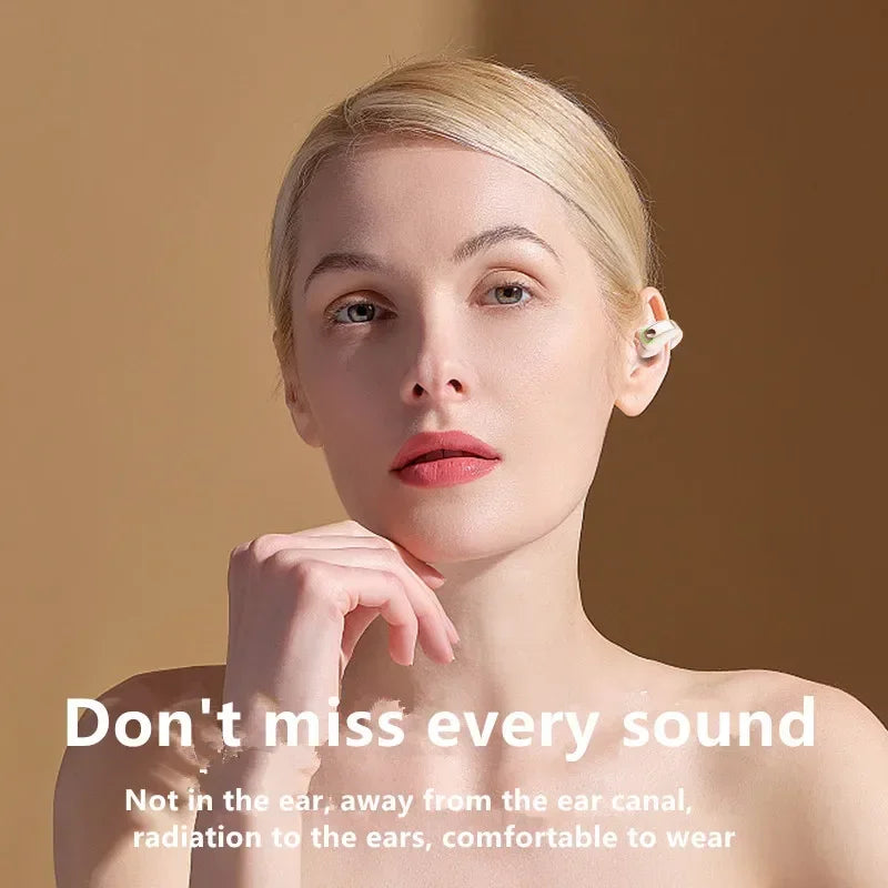 Auriculares Inalámbricos Bluetooth con Clip para la Oreja, Auriculares de Conducción Ósea de Alta Calidad, Auriculares Deportivos TWS con Cancelación de Ruido y Micrófono