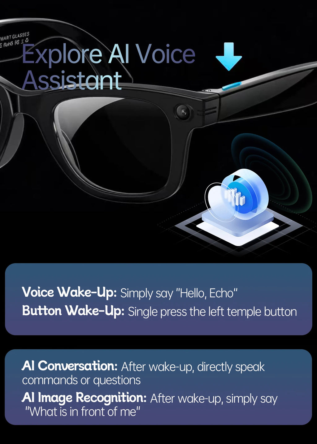 New AI Smart Glasses with Camera 8MP HD 1080P Video Record 4GB Men Women SI Real-time Translation BT Call Music Play Sunglasses