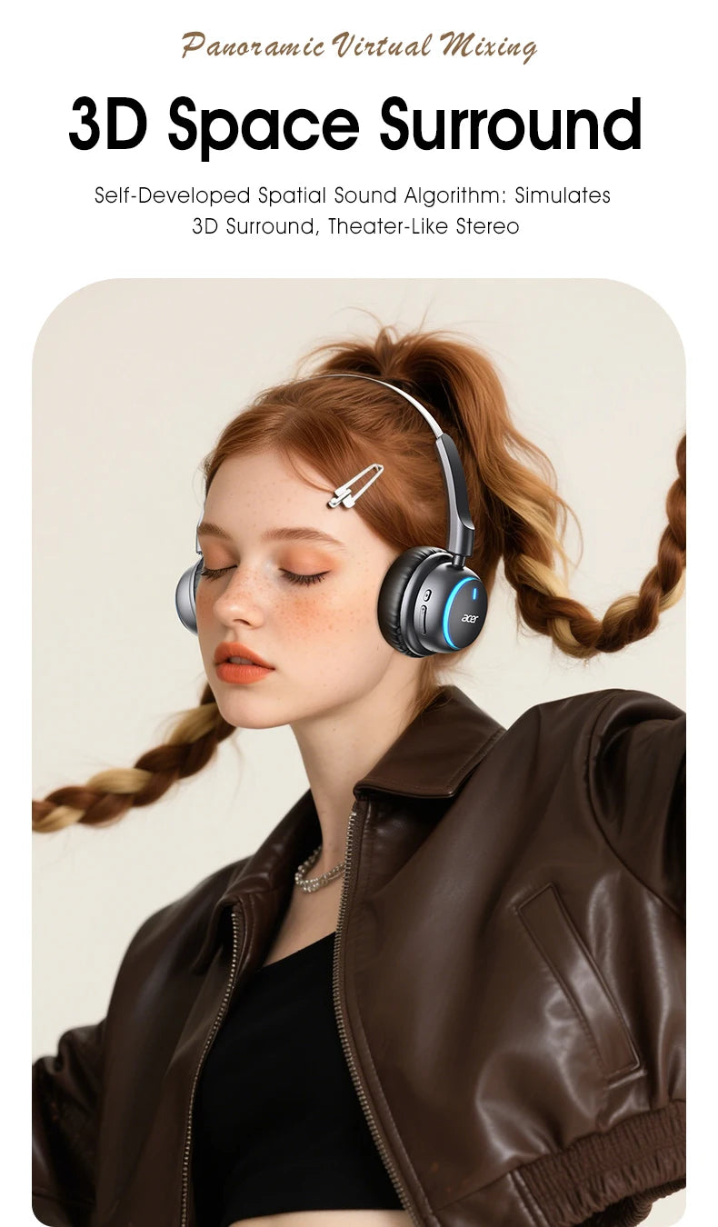 Acer Ohr645 Nuevos auriculares inalámbricos supraaurales con sonido envolvente, efecto de sonido de alta calidad, diseño de ajuste giratorio, tiempo de espera prolongado, adecuados para deportes y otras ocasiones para disfr
