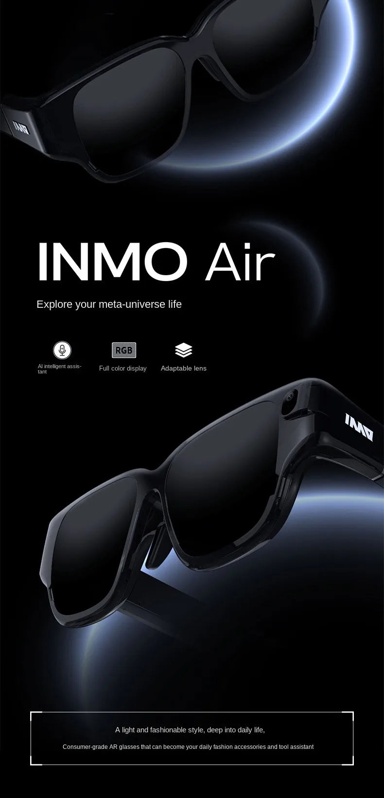 INMO Air Smart AR Glasses Real-time Translation and Text Prompt 3D With Camera For Movie Watching Full-color True Wireless