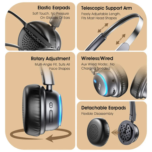 Acer Ohr645 Nuevos auriculares inalámbricos supraaurales con sonido envolvente, efecto de sonido de alta calidad, diseño de ajuste giratorio, tiempo de espera prolongado, adecuados para deportes y otras ocasiones para disfr