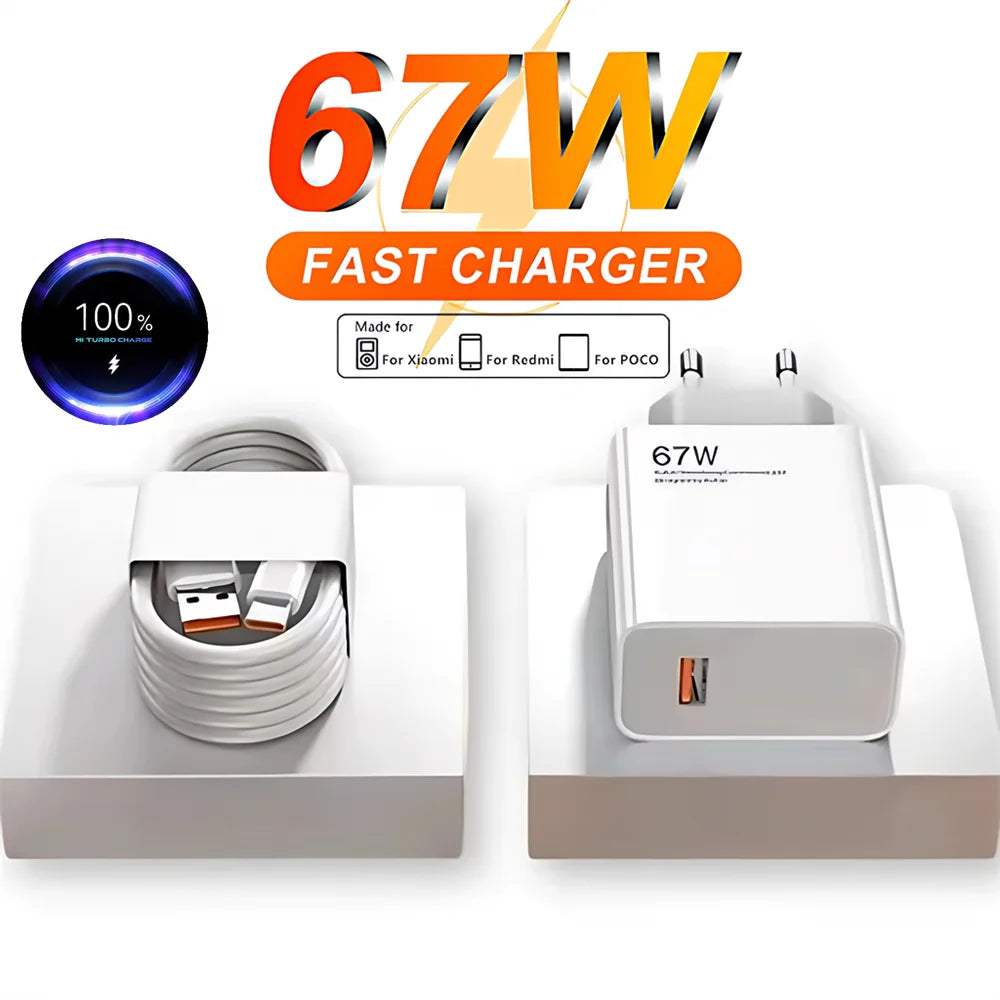 Cargador Ultra rápido de 67W UE EE. UU. para Xiaomi 11 12 13T 14T 15 Redmi Note 11T 12T 13 14 Pro POCO tipo C USB Turbo Cable de carga rápida