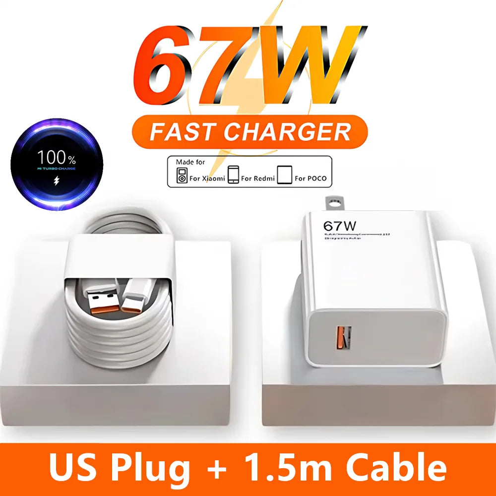Cargador Ultra rápido de 67W UE EE. UU. para Xiaomi 11 12 13T 14T 15 Redmi Note 11T 12T 13 14 Pro POCO tipo C USB Turbo Cable de carga rápida
