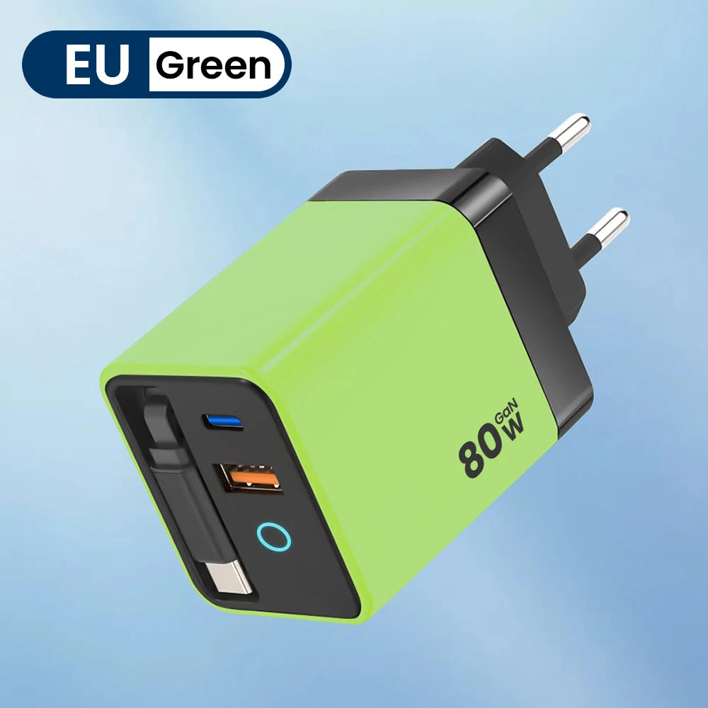 Elough-cargador USB tipo C de 80W con Cable retráctil PD, carga rápida para iPhone 16, portátil, Macbook, teléfono, cargador rápido
