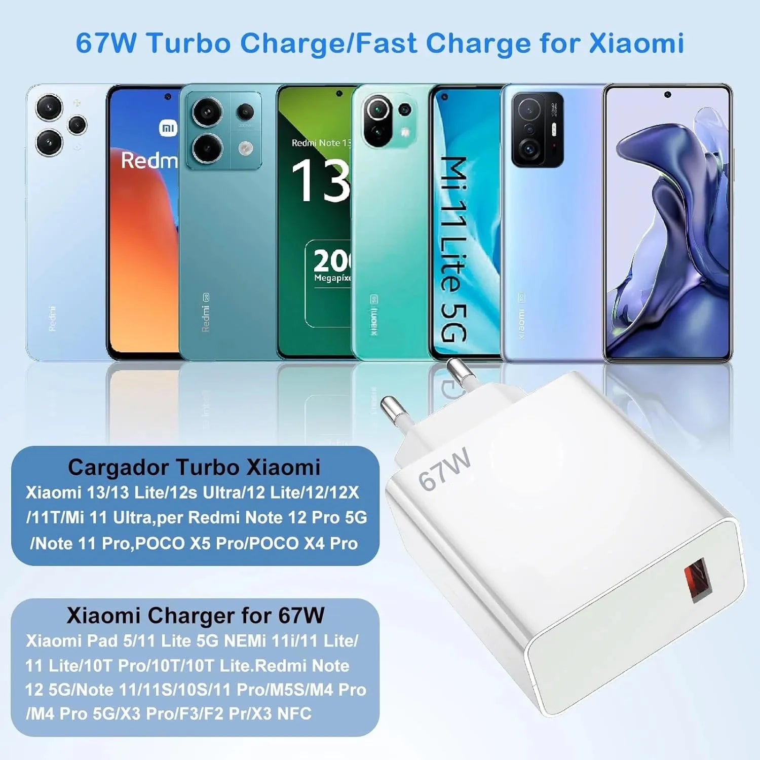 Cargador Ultra rápido de 67W UE EE. UU. para Xiaomi 11 12 13T 14T 15 Redmi Note 11T 12T 13 14 Pro POCO tipo C USB Turbo Cable de carga rápida