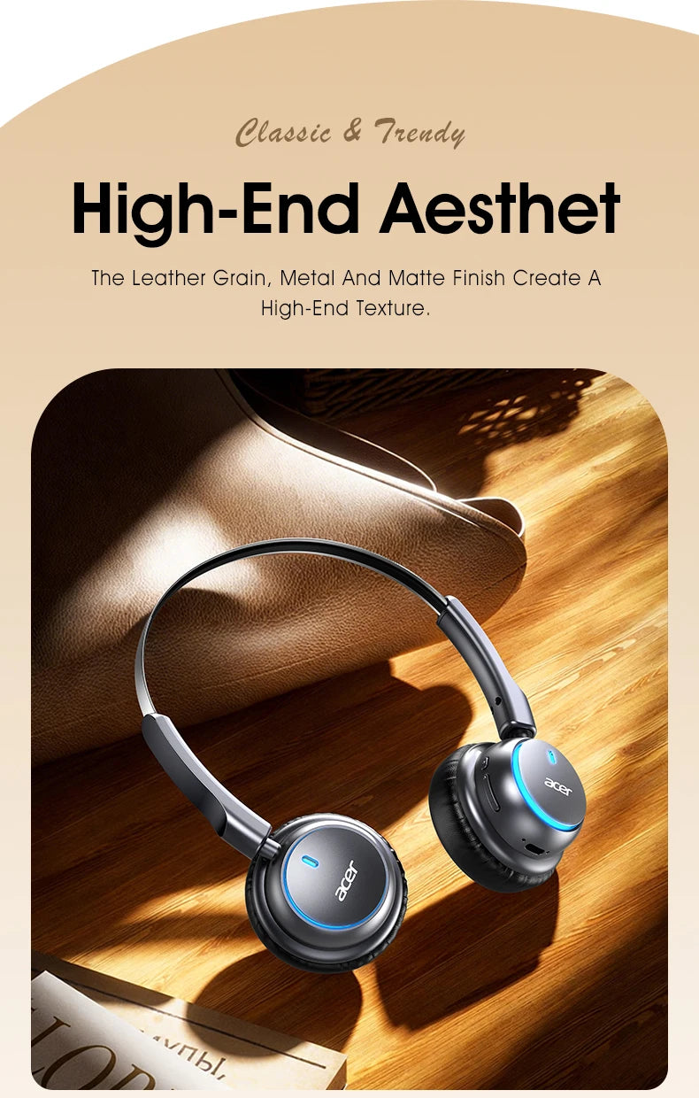 Acer Ohr645 Nuevos auriculares inalámbricos supraaurales con sonido envolvente, efecto de sonido de alta calidad, diseño de ajuste giratorio, tiempo de espera prolongado, adecuados para deportes y otras ocasiones para disfr