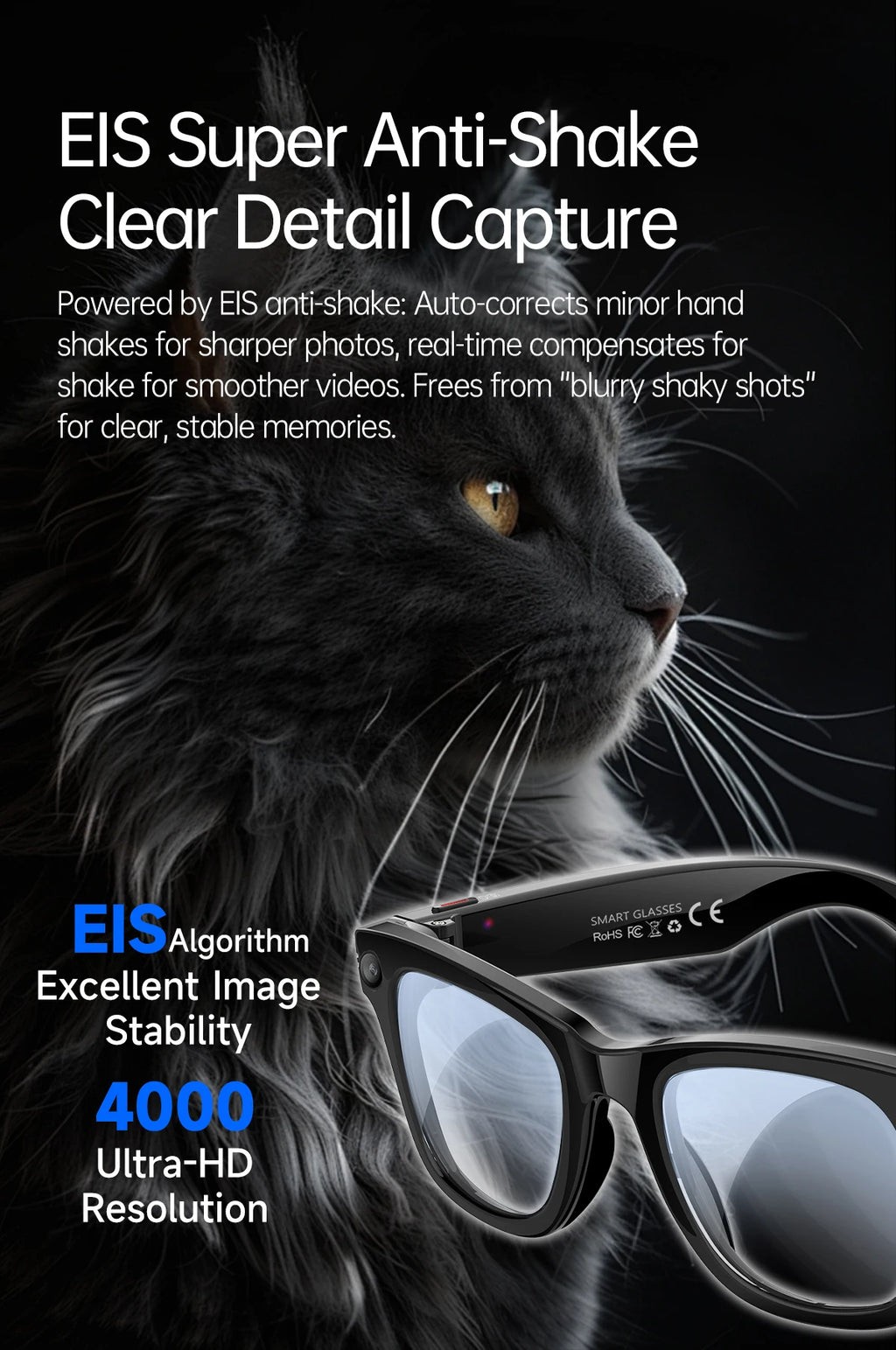 New AI Smart Glasses with Camera 8MP HD 1080P Video Record 4GB Men Women SI Real-time Translation BT Call Music Play Sunglasses