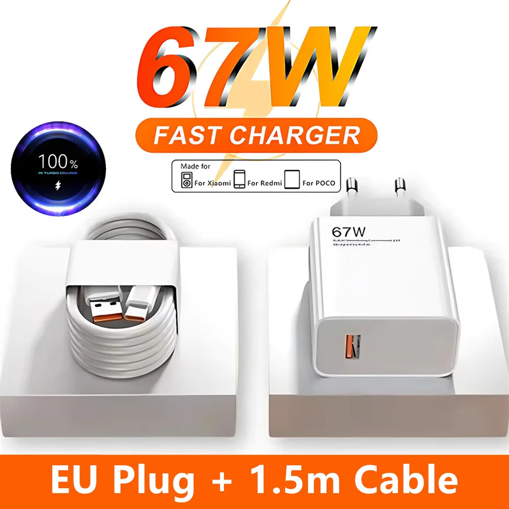 Cargador Ultra rápido de 67W UE EE. UU. para Xiaomi 11 12 13T 14T 15 Redmi Note 11T 12T 13 14 Pro POCO tipo C USB Turbo Cable de carga rápida