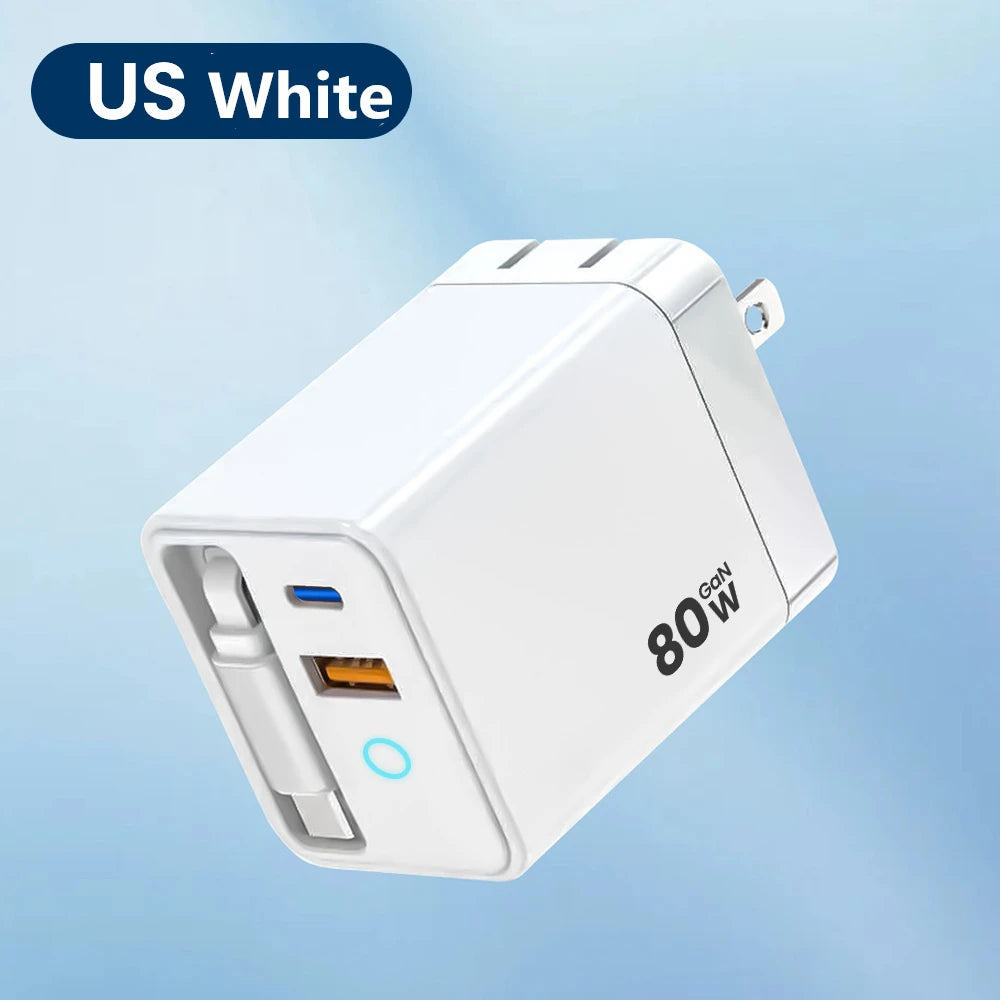 Elough-cargador USB tipo C de 80W con Cable retráctil PD, carga rápida para iPhone 16, portátil, Macbook, teléfono, cargador rápido