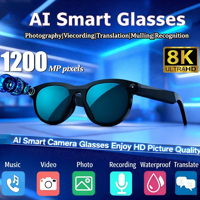 AI gafas de cámara inteligente traducción 8K HD gafas de cámara multifuncional Bluetooth 5,3 llamadas asistente de voz música nuevo