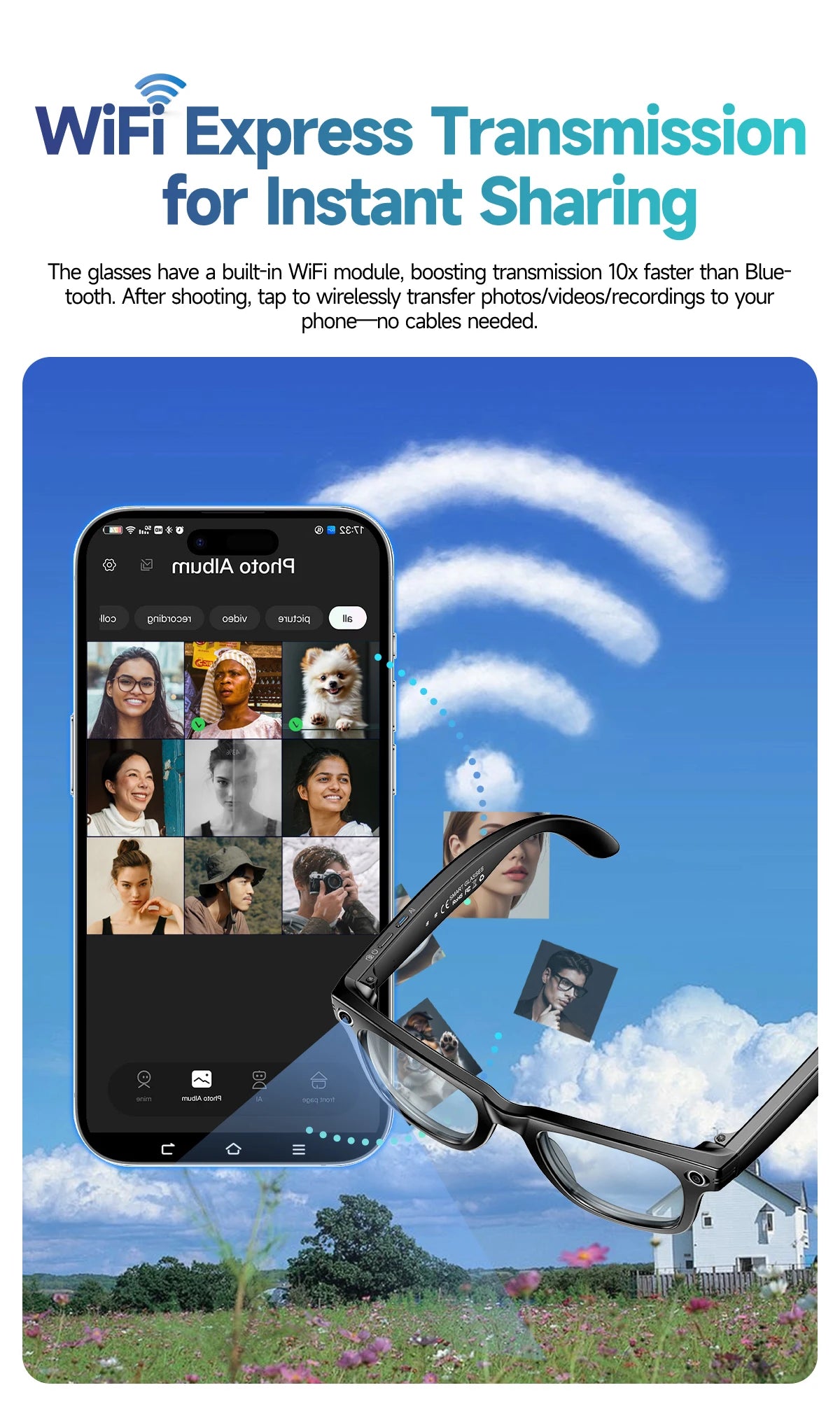 Gafas Inteligentes Meta AI TOP 1 con Cámara de 8MP, Grabación de Video, Traducción a Más de 100 Idiomas, Llamadas Bluetooth, Reproducción de Música