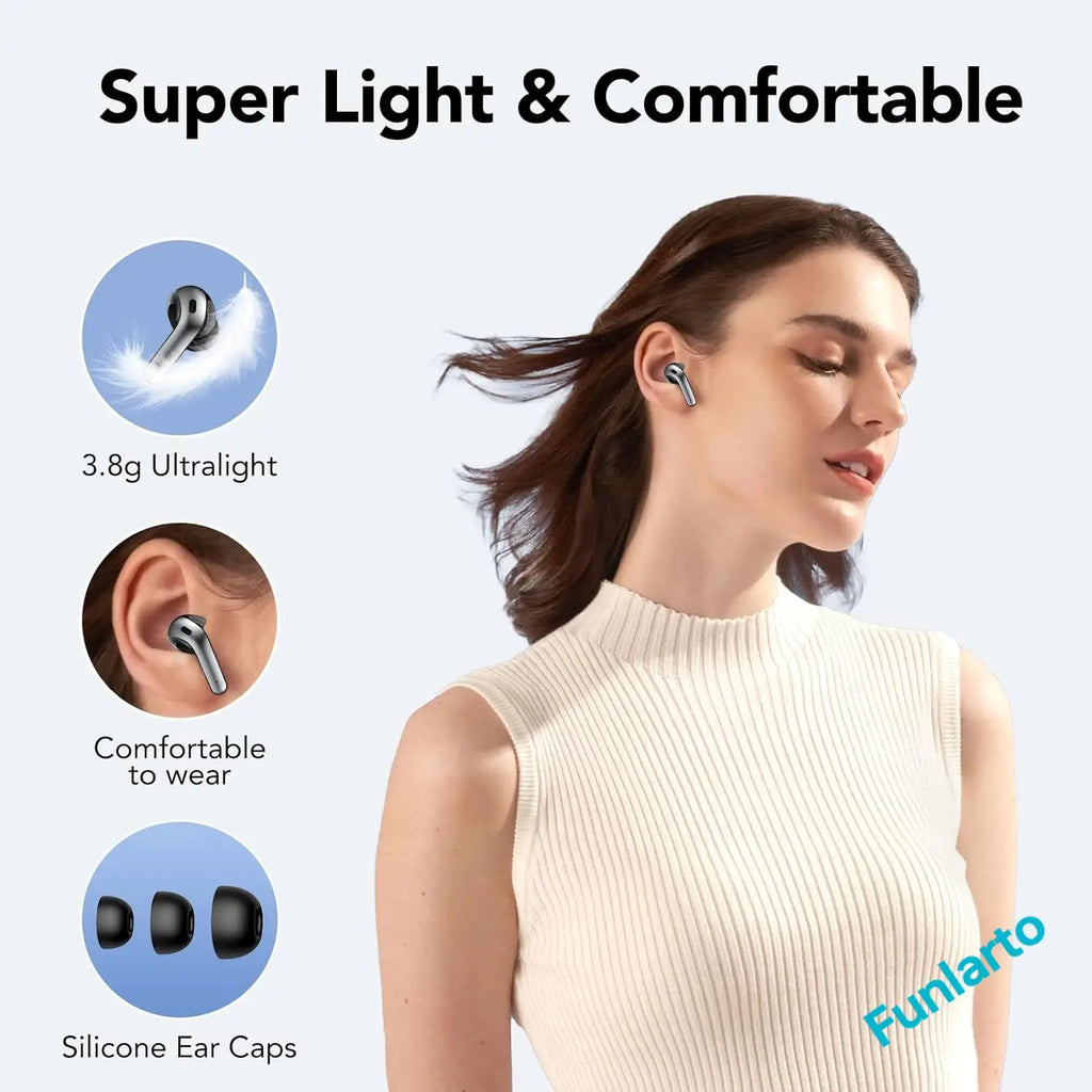 Auriculares inalámbricos con Bluetooth 5,3, reducción de ruido de llamadas de cuatro micrófonos ENC, tiempo de reproducción de 50 horas Auriculares inalámbricos Bluetooth
