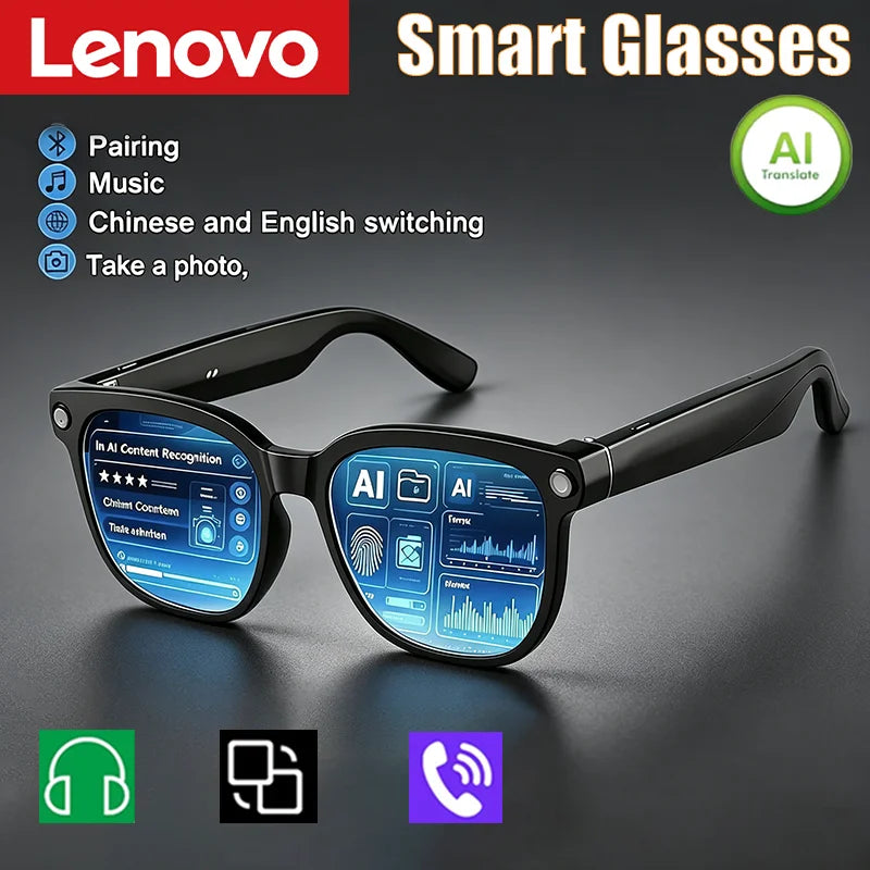 Nuevas Gafas Inteligentes Lenovo AI 2026 con Cámara HD de 800W, Traducción en Tiempo Real, Llamadas, Grabación de Música, Gafas Inteligentes para Viajes al Aire Libre
