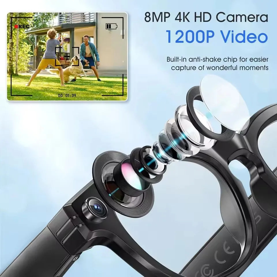 Gafas Inteligentes con IA 2026, Traducción en Más de 120 Idiomas, Cámara de 800W Píxeles, Reproductor de Música y Video, Llamadas, Gafas con Cambio de Color 8K para Hombre
