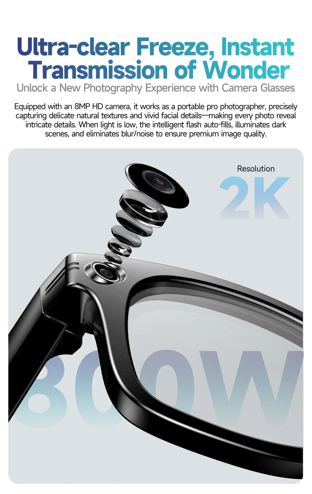 Gafas Inteligentes Meta AI TOP 1 con Cámara de 8MP, Grabación de Video, Traducción a Más de 100 Idiomas, Llamadas Bluetooth, Reproducción de Música