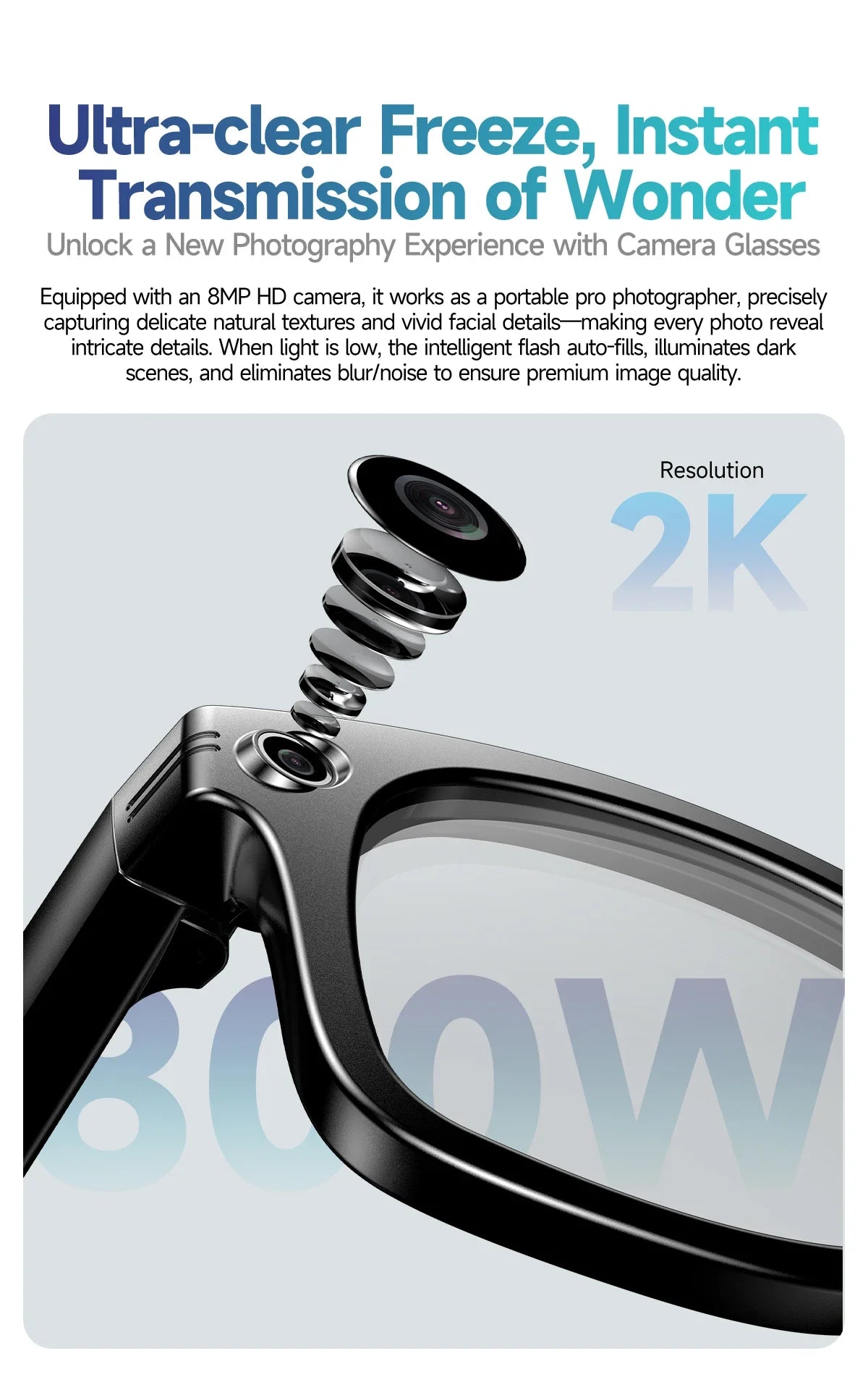 Gafas Inteligentes Meta AI TOP 1 con Cámara de 8MP, Grabación de Video, Traducción a Más de 100 Idiomas, Llamadas Bluetooth, Reproducción de Música