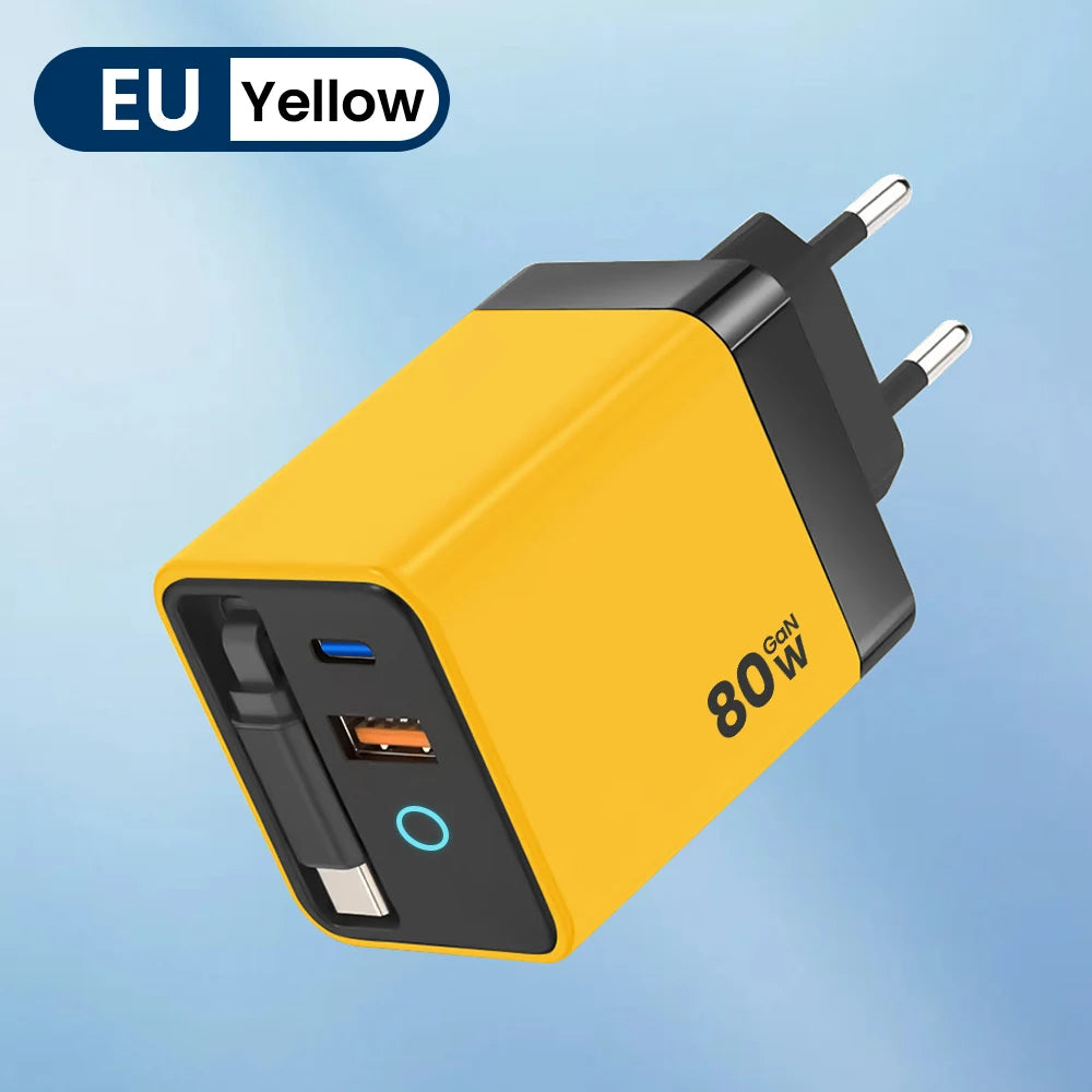 Elough-cargador USB tipo C de 80W con Cable retráctil PD, carga rápida para iPhone 16, portátil, Macbook, teléfono, cargador rápido