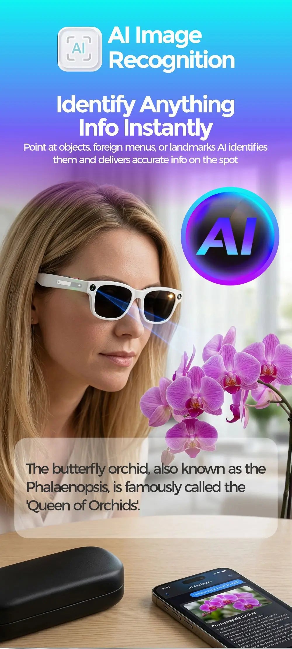 Gafas Inteligentes con IA 2026, Traducción por IA, Cámara HD de 8MP, Grabación de Imágenes 4K, Conversación, Grabación, Escucha de Música