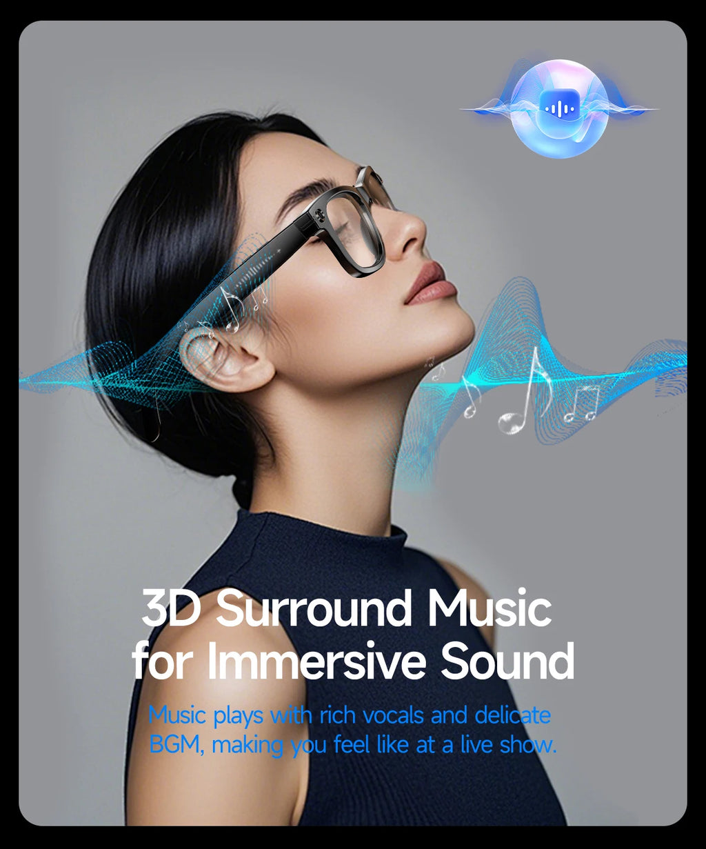 Gafas Inteligentes Meta AI TOP 1 con Cámara de 8MP, Grabación de Video, Traducción a Más de 100 Idiomas, Llamadas Bluetooth, Reproducción de Música