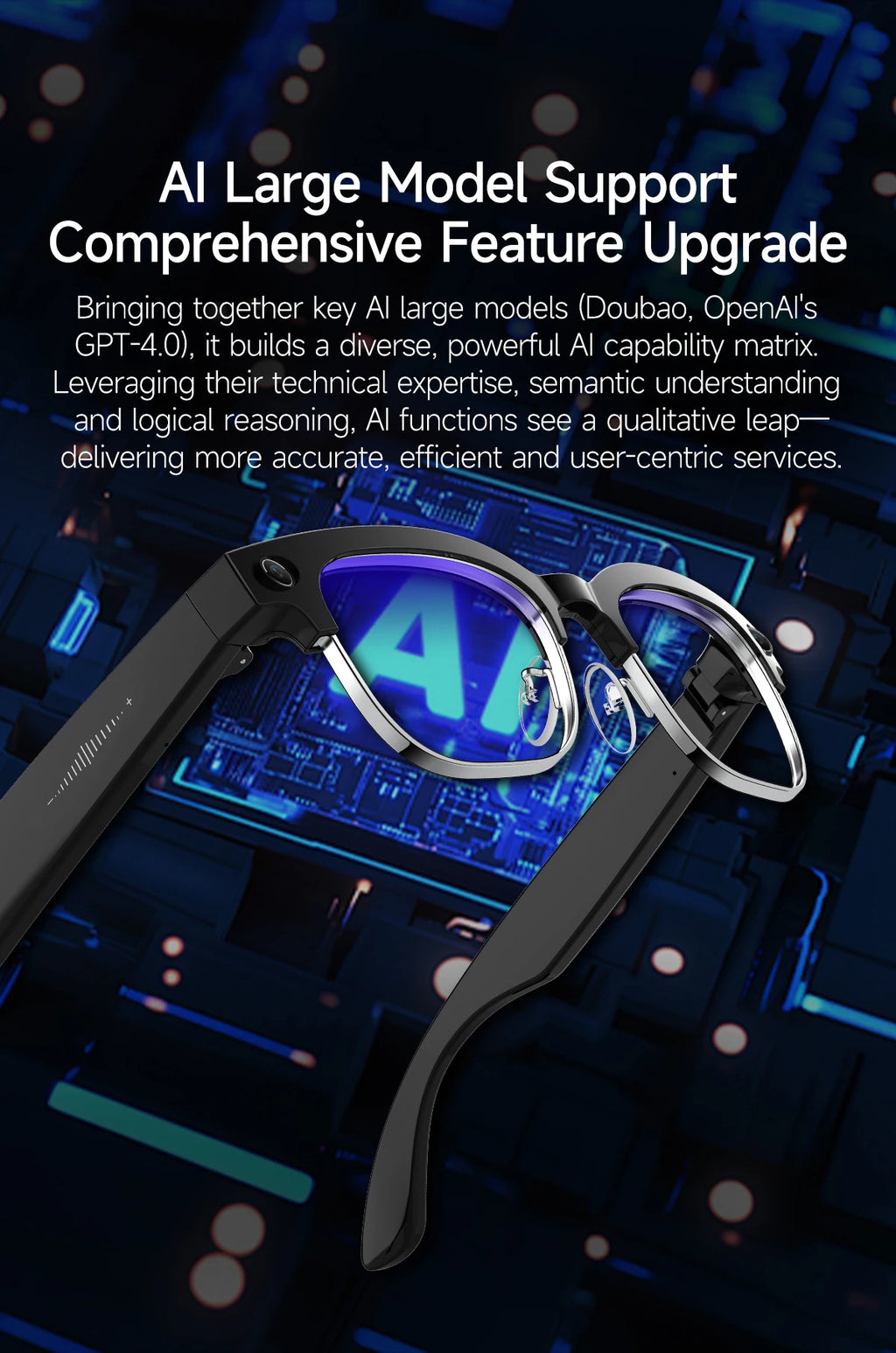 AI Smart Glasses 8 Million Pixels Recording Videos Photo Recognition Answer Translation 290mAh IP66 Waterproof Bluetooth Glasses