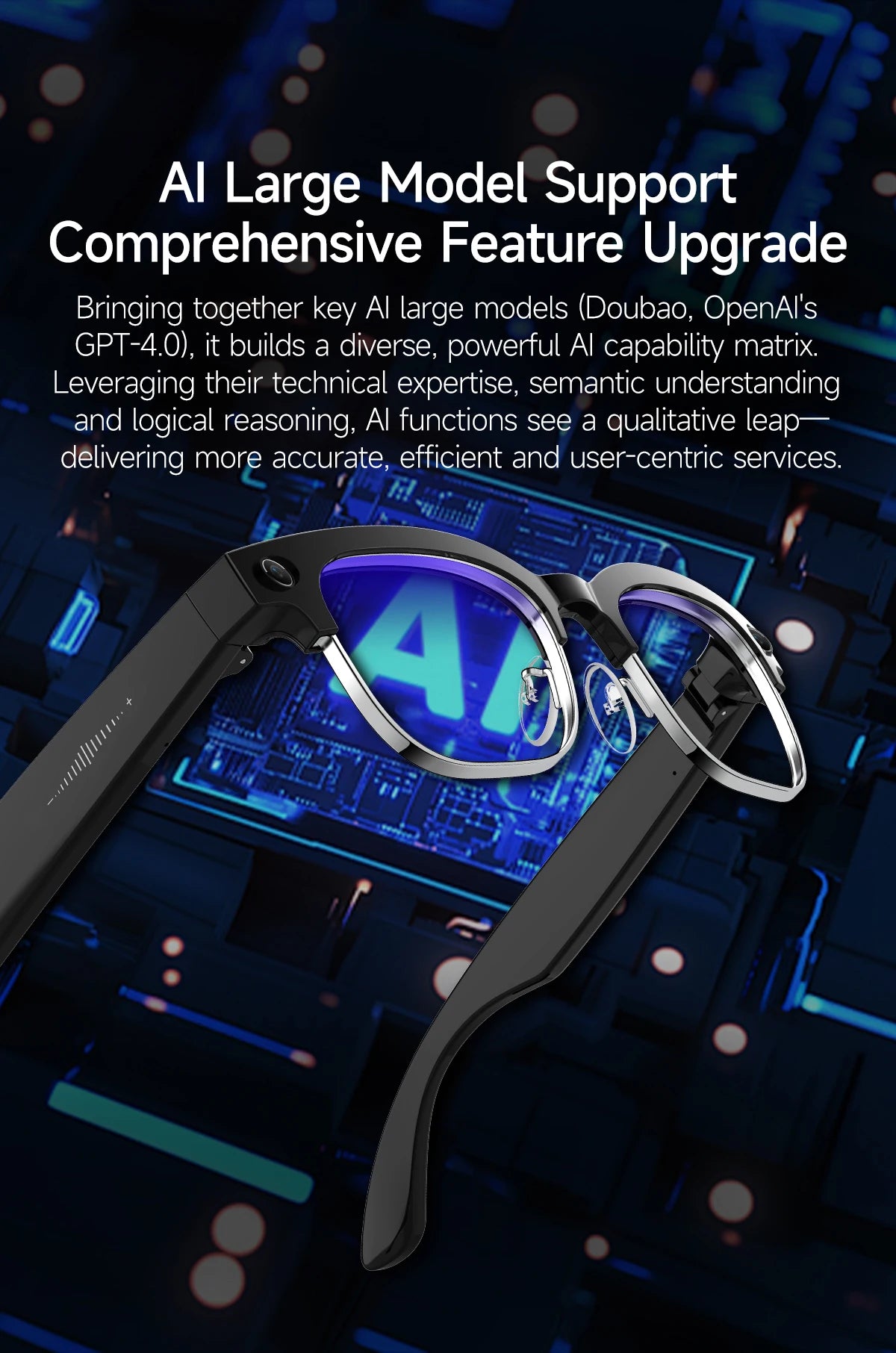 AI Smart Glasses 8 Million Pixels Recording Videos Photo Recognition Answer Translation 290mAh IP66 Waterproof Bluetooth Glasses