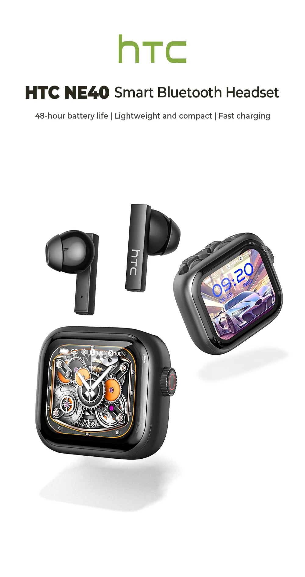 [Pantalla Ultra HD] auriculares HTC NE40 Bluetooth V6 TWS auriculares inalámbricos deportivos traductor AI auricular micrófono de reducción de ruido en la oreja