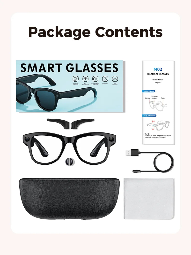 2026New Smart AI Glasses 4K 800W Camera ChatGPT Photos&Video  3600mAh Charging Case Power Bank 32GB Translation Music Sunglasses