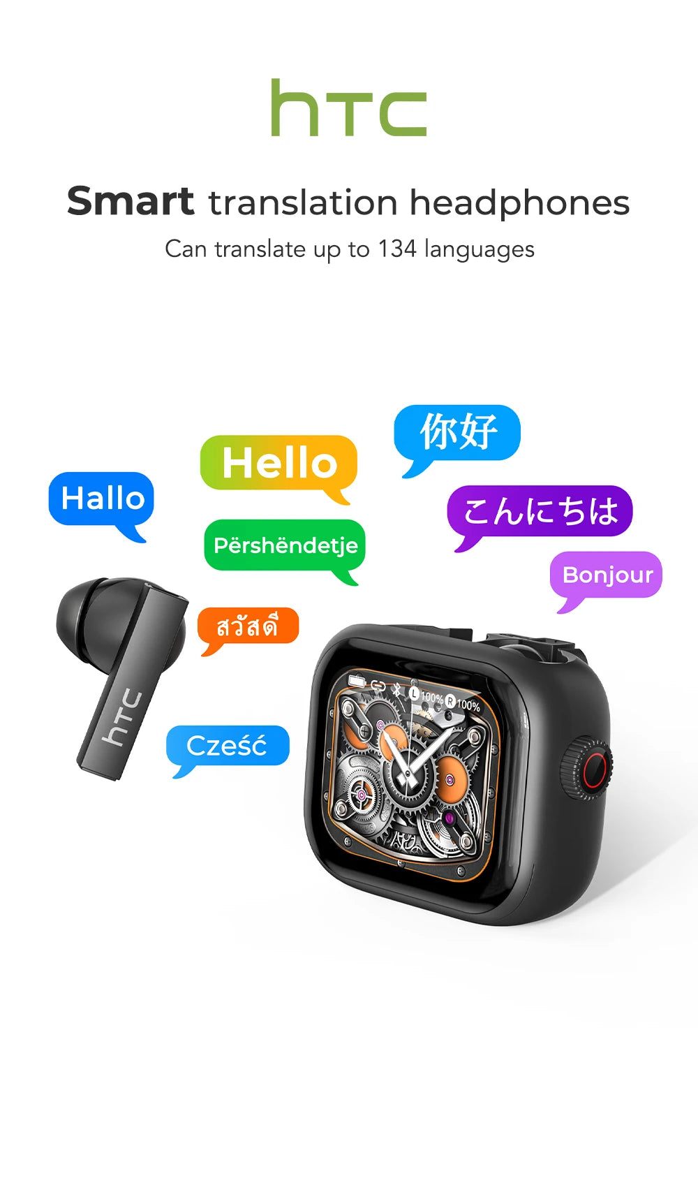 [Pantalla Ultra HD] auriculares HTC NE40 Bluetooth V6 TWS auriculares inalámbricos deportivos traductor AI auricular micrófono de reducción de ruido en la oreja