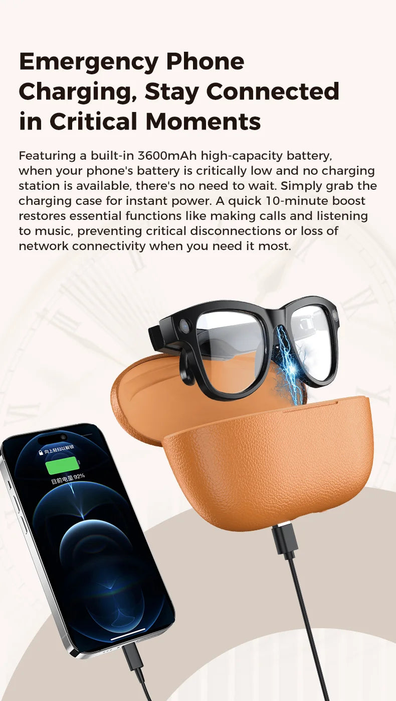 2026New Smart AI Glasses 4K 800W Camera ChatGPT Photos&Video  3600mAh Charging Case Power Bank 32GB Translation Music Sunglasses