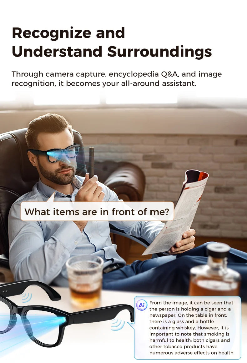 2026New Smart AI Glasses 4K 800W Camera ChatGPT Photos&Video  3600mAh Charging Case Power Bank 32GB Translation Music Sunglasses