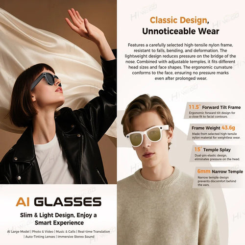 2025 New Intelligent AI Glasses 800W Pixel Camera HD 6K Video Recording AI Translation Music Control Intelligent Wearable Device