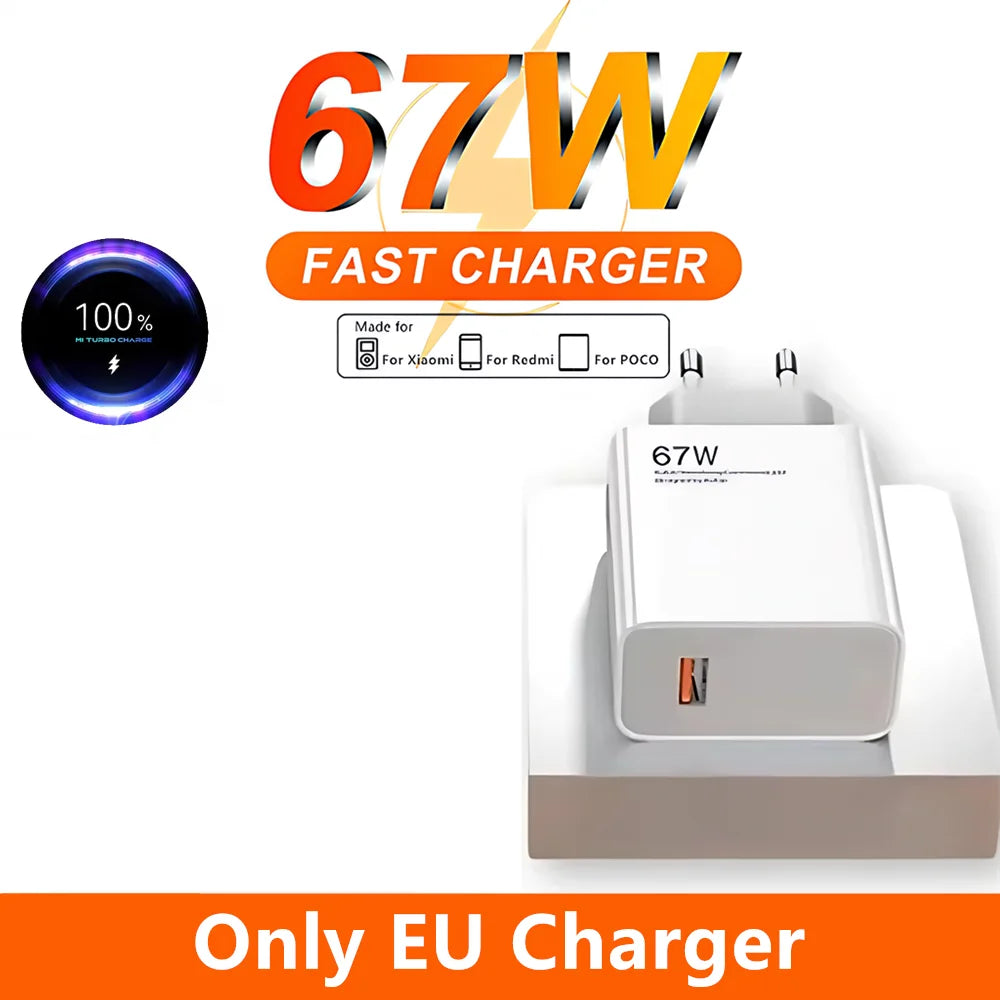 Cargador Ultra rápido de 67W UE EE. UU. para Xiaomi 11 12 13T 14T 15 Redmi Note 11T 12T 13 14 Pro POCO tipo C USB Turbo Cable de carga rápida