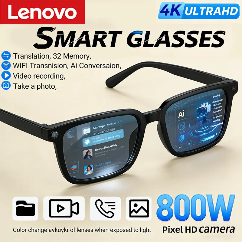 Gafas Inteligentes Lenovo con IA, Traducción por IA, Cámara HD de 8MP, Grabación de Imágenes 4K, Llamadas Bluetooth, Grabación de Música, Gafas de Sol Inteligentes, Novedad 2026