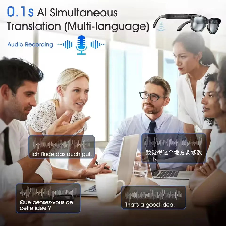 Gafas Inteligentes con IA 2026, Traducción en Más de 120 Idiomas, Cámara de 800W Píxeles, Reproductor de Música y Video, Llamadas, Gafas con Cambio de Color 8K para Hombre