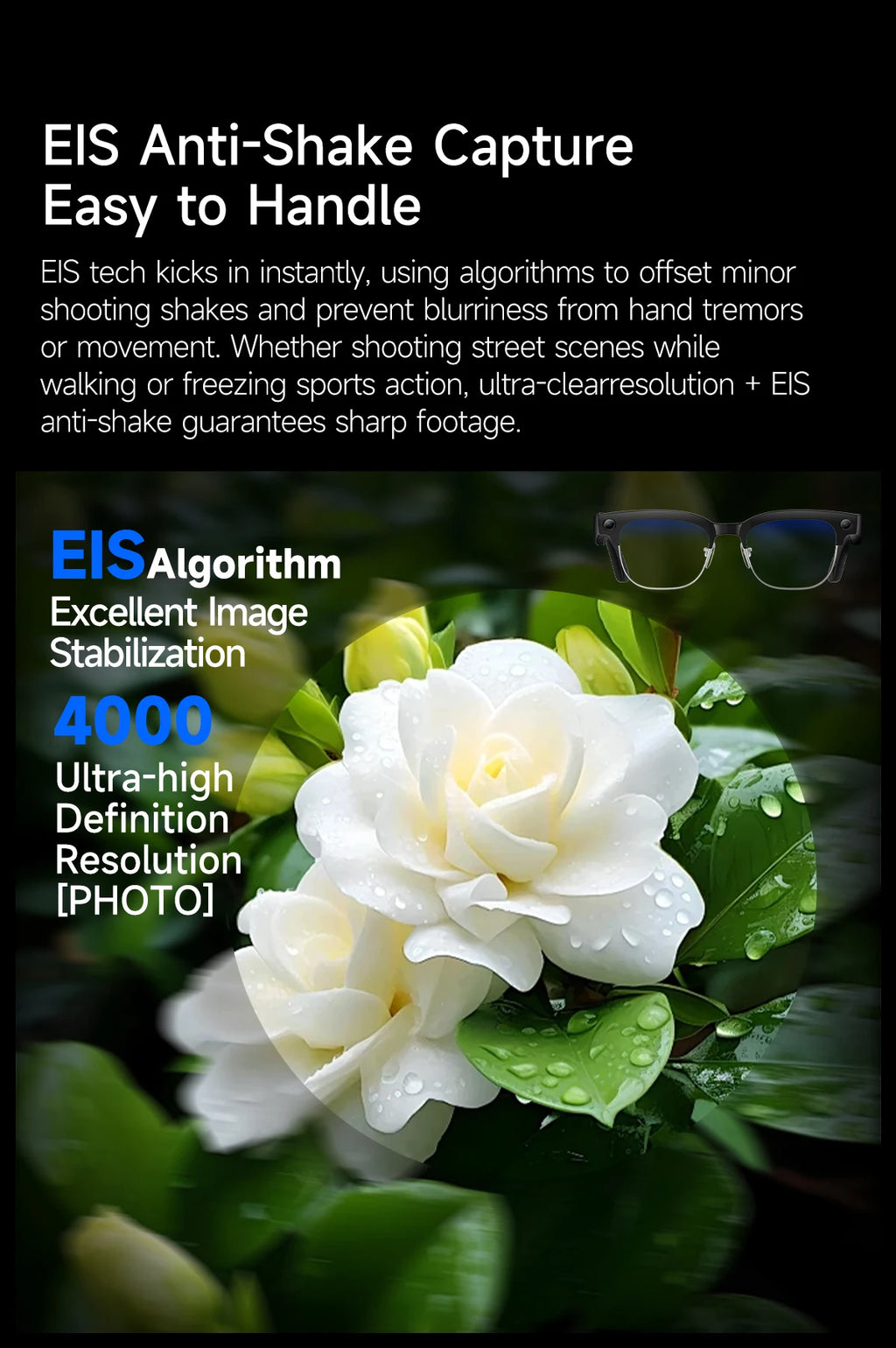 AI Smart Glasses 8 Million Pixels Recording Videos Photo Recognition Answer Translation 290mAh IP66 Waterproof Bluetooth Glasses