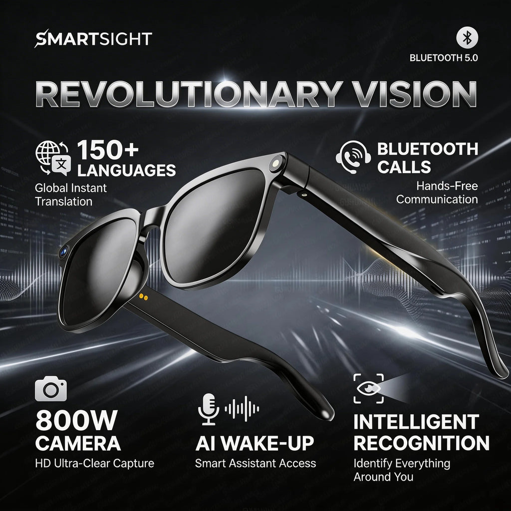 Gafas Inteligentes con IA 2026, Traducción en Más de 120 Idiomas, Cámara de 800W Píxeles, Reproductor de Música y Video, Llamadas, Gafas con Cambio de Color 8K para Hombre