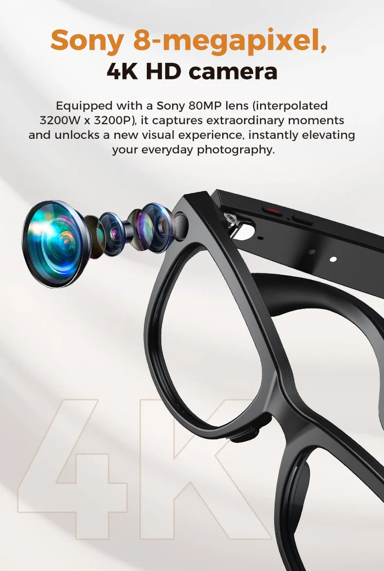 2026New Smart AI Glasses 4K 800W Camera ChatGPT Photos&Video  3600mAh Charging Case Power Bank 32GB Translation Music Sunglasses