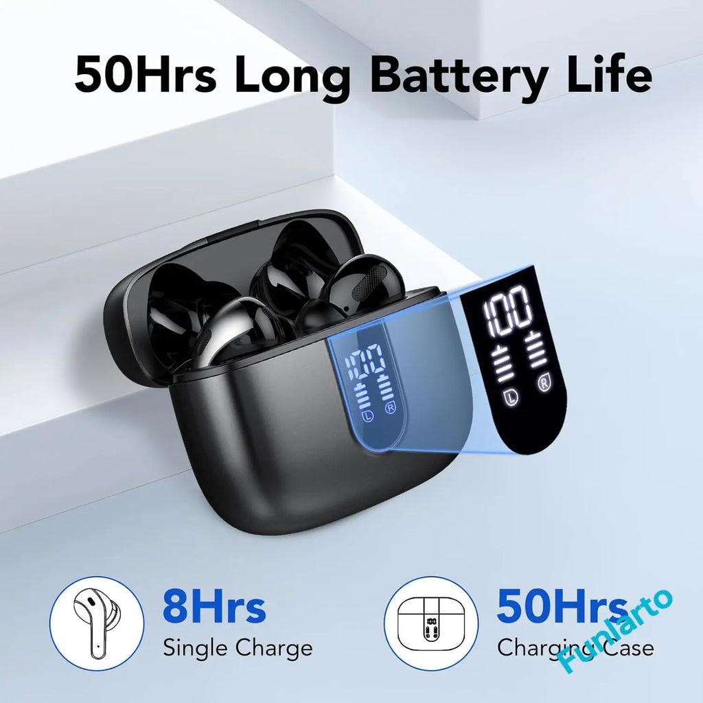 Auriculares inalámbricos con Bluetooth 5,3, reducción de ruido de llamadas de cuatro micrófonos ENC, tiempo de reproducción de 50 horas Auriculares inalámbricos Bluetooth