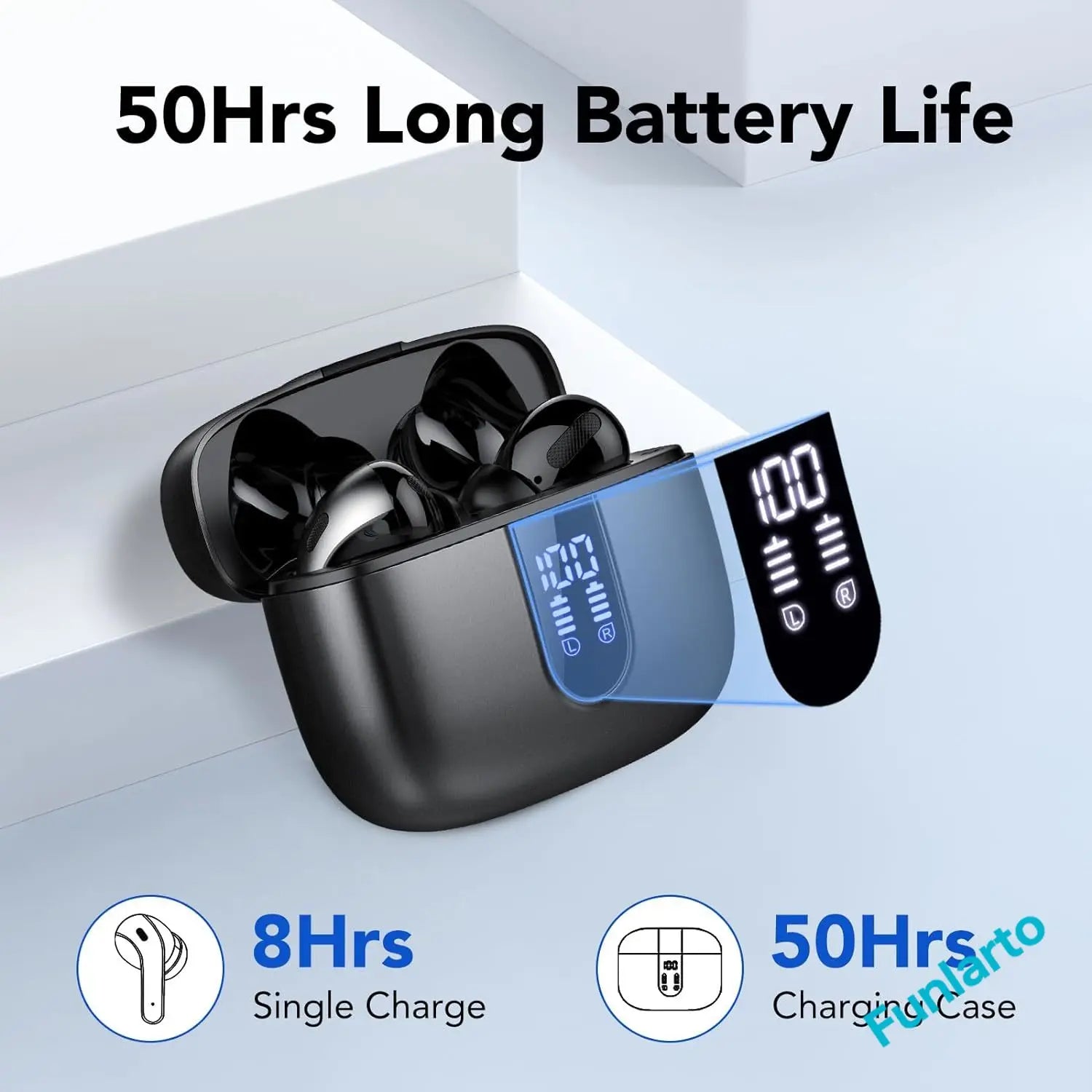 Auriculares inalámbricos con Bluetooth 5,3, reducción de ruido de llamadas de cuatro micrófonos ENC, tiempo de reproducción de 50 horas Auriculares inalámbricos Bluetooth