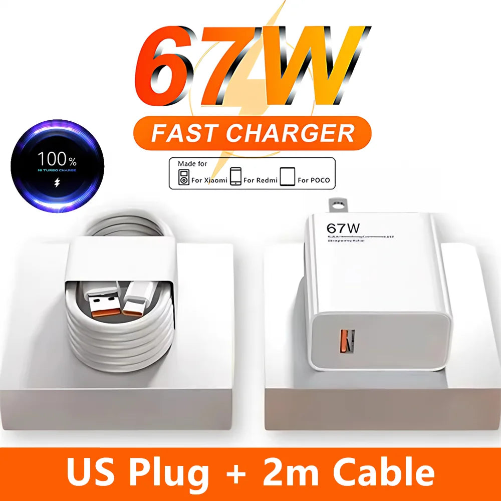 Cargador Ultra rápido de 67W UE EE. UU. para Xiaomi 11 12 13T 14T 15 Redmi Note 11T 12T 13 14 Pro POCO tipo C USB Turbo Cable de carga rápida