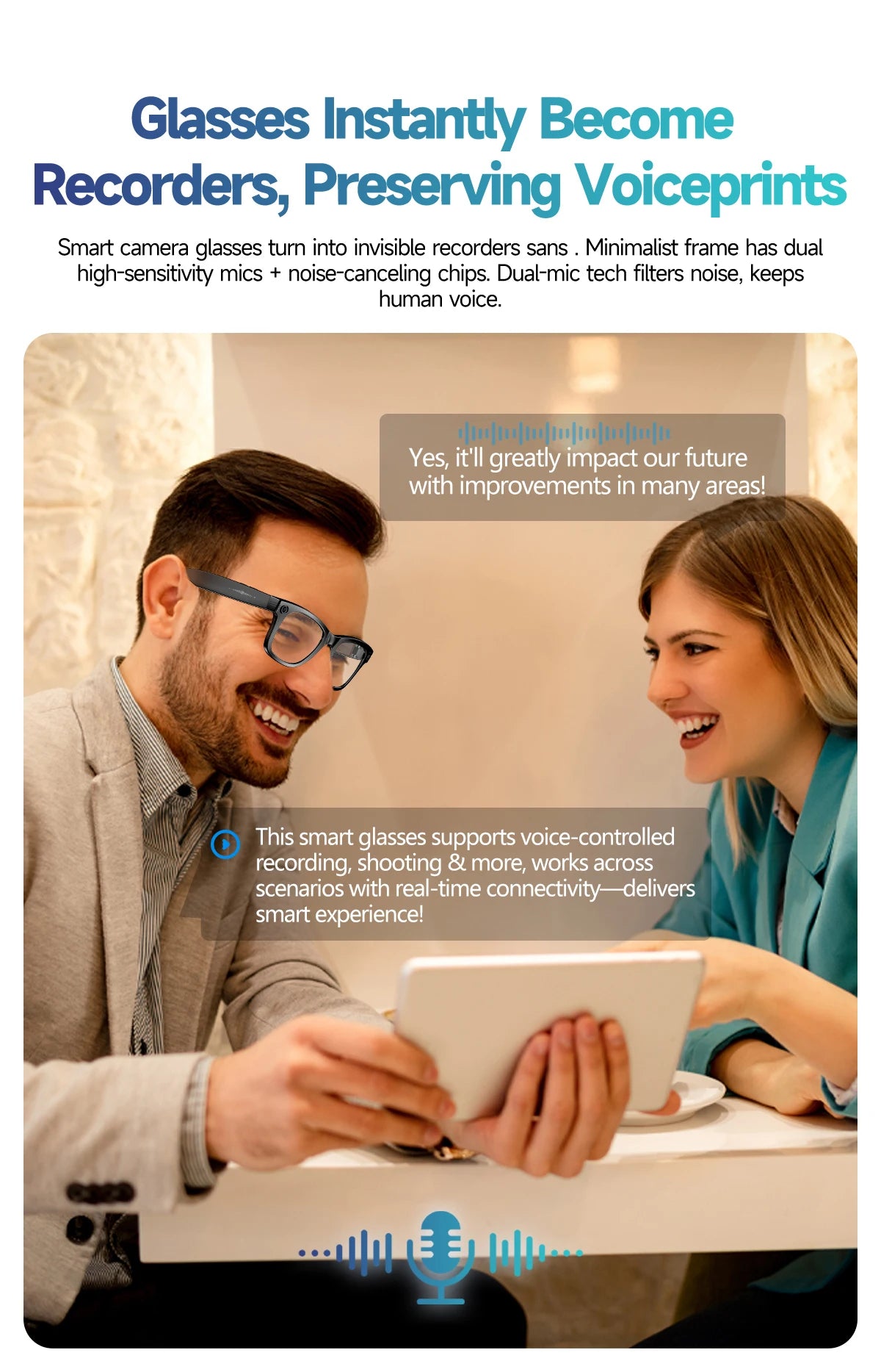 Gafas Inteligentes Meta AI TOP 1 con Cámara de 8MP, Grabación de Video, Traducción a Más de 100 Idiomas, Llamadas Bluetooth, Reproducción de Música