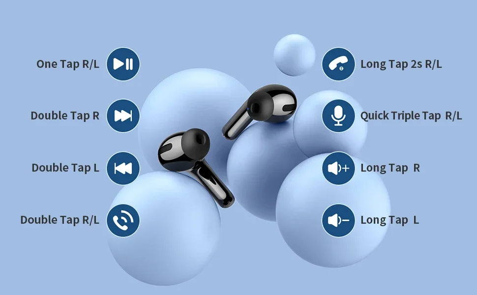 Auriculares inalámbricos con Bluetooth 5,3, reducción de ruido de llamadas de cuatro micrófonos ENC, tiempo de reproducción de 50 horas Auriculares inalámbricos Bluetooth