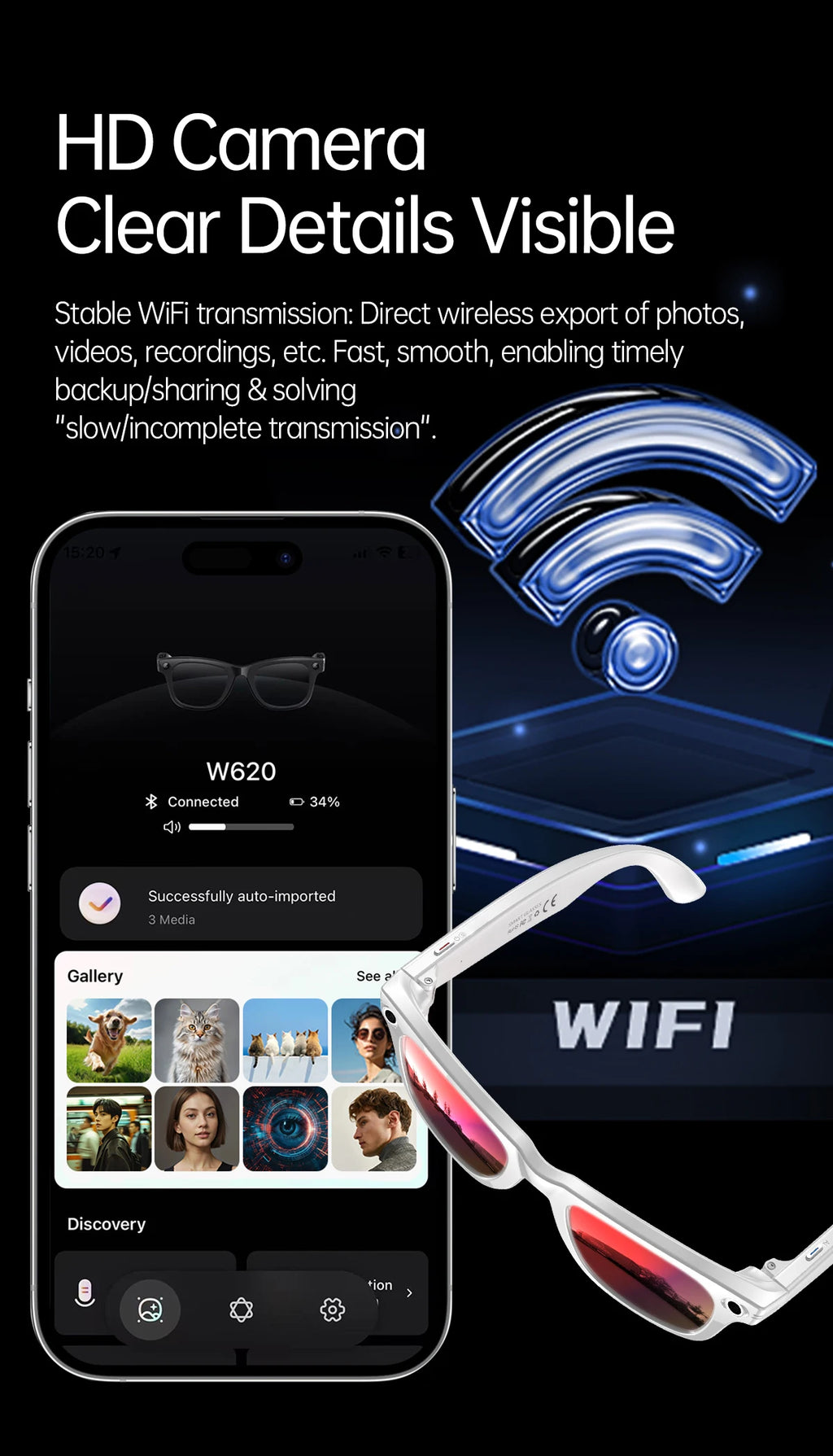 New AI Smart Glasses with Camera 8MP HD 1080P Video Record 4GB Men Women SI Real-time Translation BT Call Music Play Sunglasses